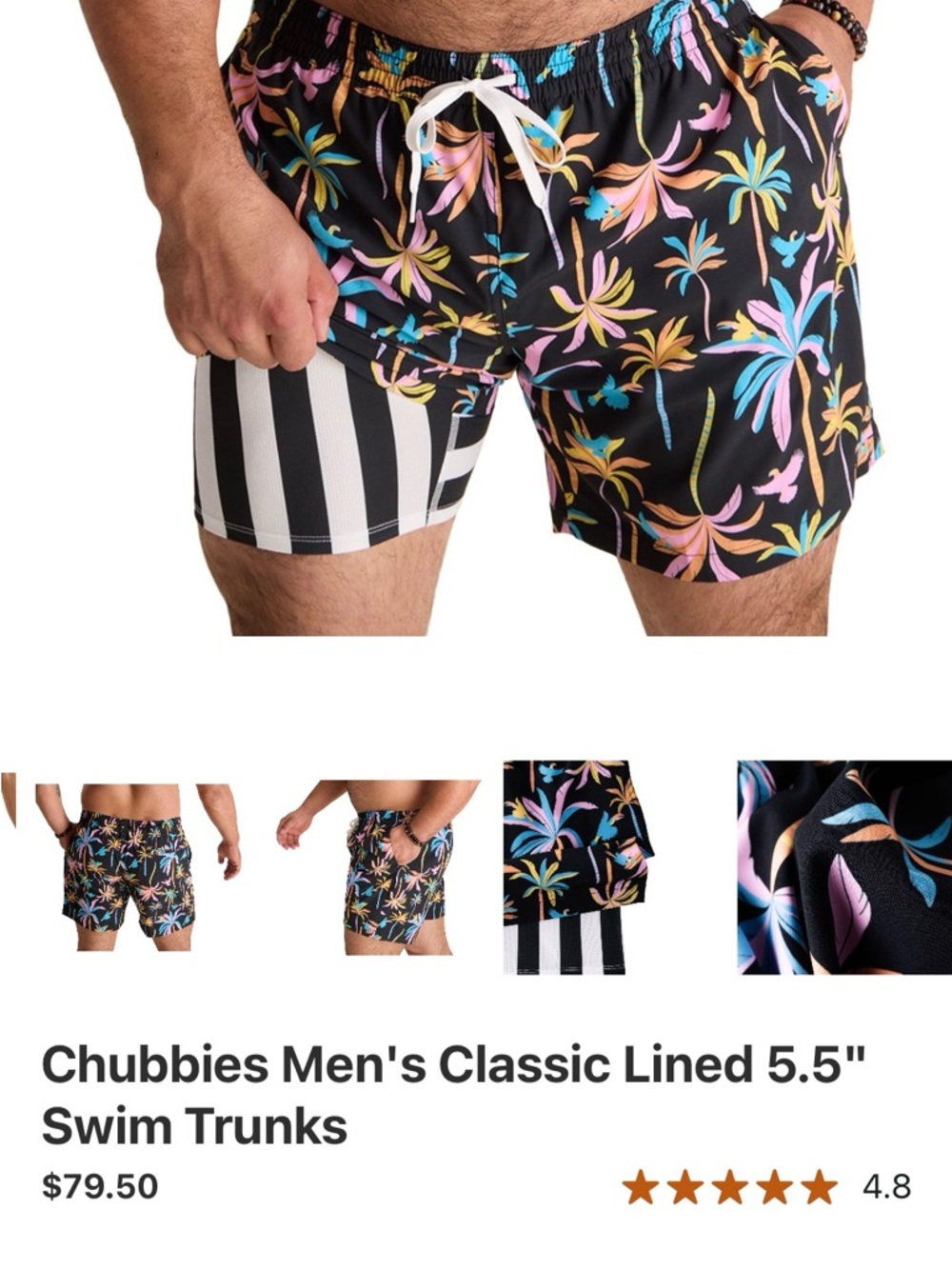 Men’s Chubbies Lined Swim Trunks Tropical print- size XXL - Picture 7 of 7